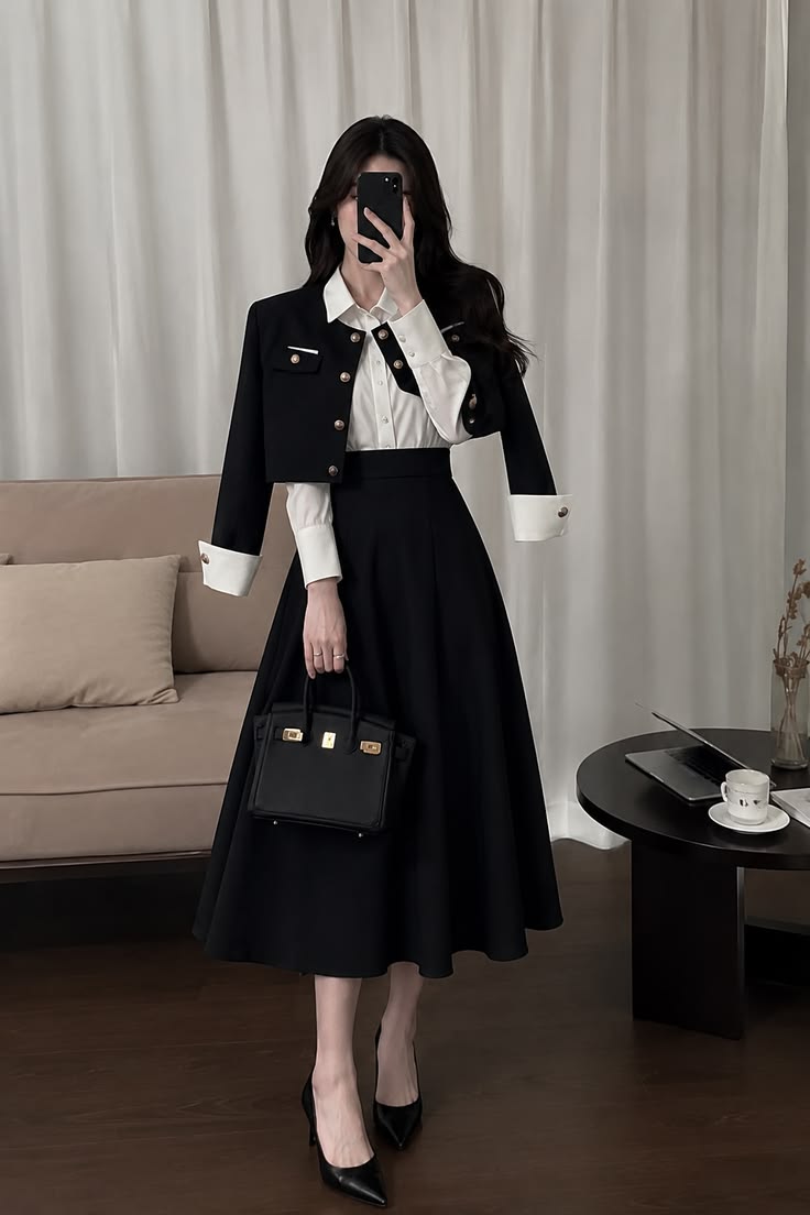 Woman wearing a black korean dress